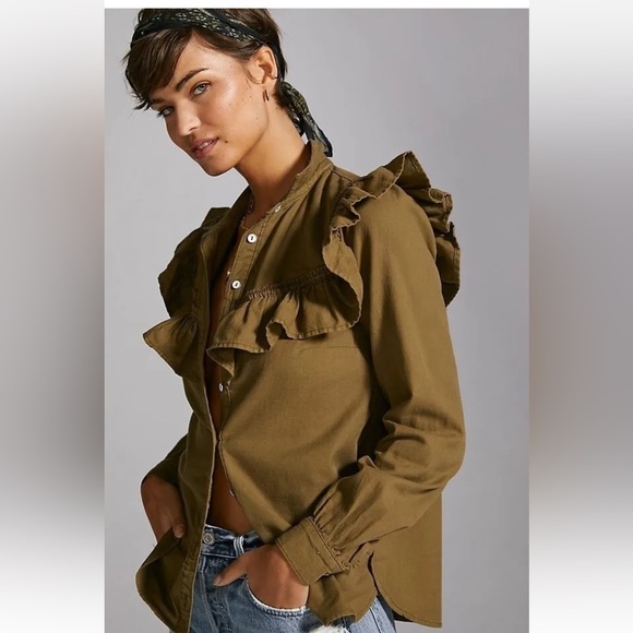 Anthropologie Pilcro Ruffled Chambray Buttondown Medium - Picture 6 of 10